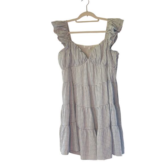 English Factory Women M Gingham Printed Tiered Mini Dress Cottagecore Blue Plaid - Picture 2 of 10